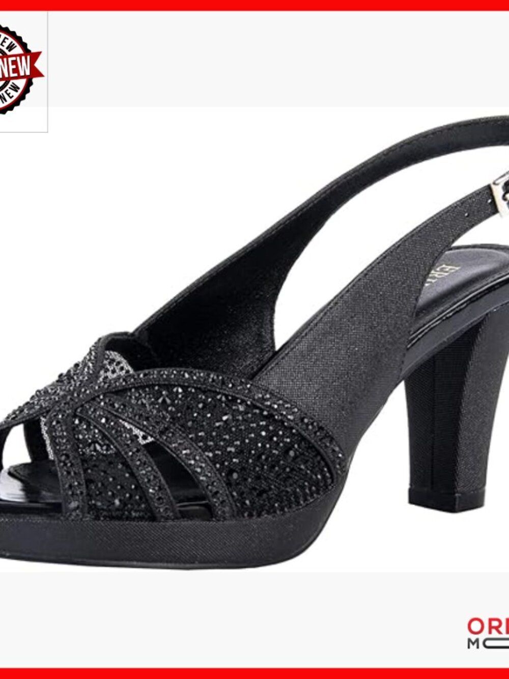 Slingback Platform Sandals with Rhinestones, Mid Heel for Wedding Prom